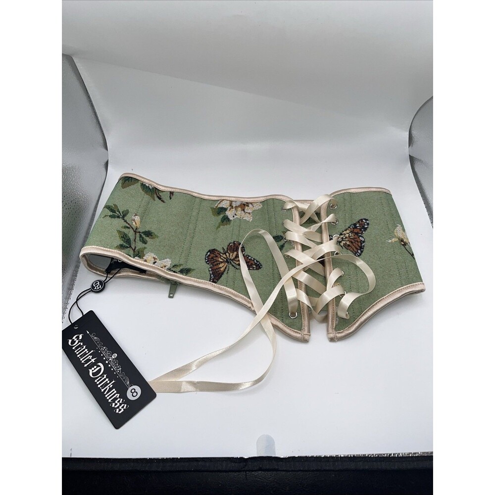 NWT Scarlet Darkness Ren Faire Brocade Renaissance Underbust Corset Cincher Sz 8